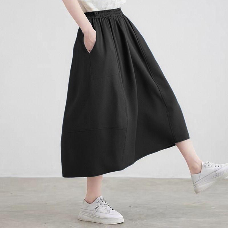 ZANZEA Womens Summer Casual Elastic Waist Solid Color Loose Skirts