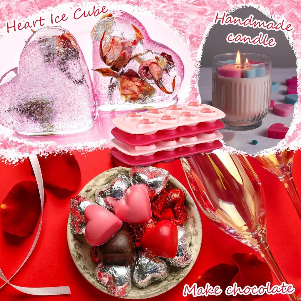 6 Pcs Heart Shaped Silicone Molds Ice Cube Trays 8 Holes Ice Molds for Valentines Day Whiskey, Cocktail, Chocolate, Candy, Fun Shapes Ice Cubes