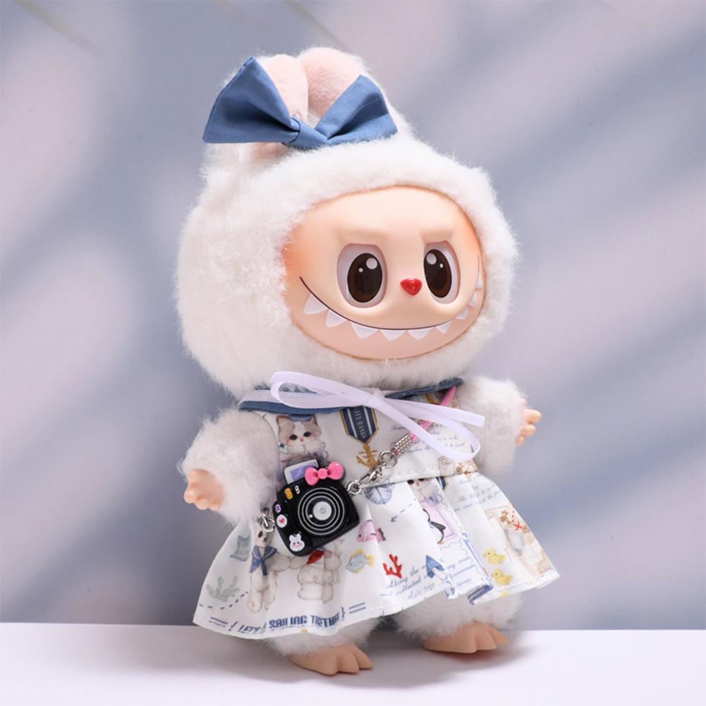 For 17cm Labubu Doll Clothes Fashion Clothes Navy Dress Doll Clothes Color Match Camera Dolls Accessories Cute Little Cloths