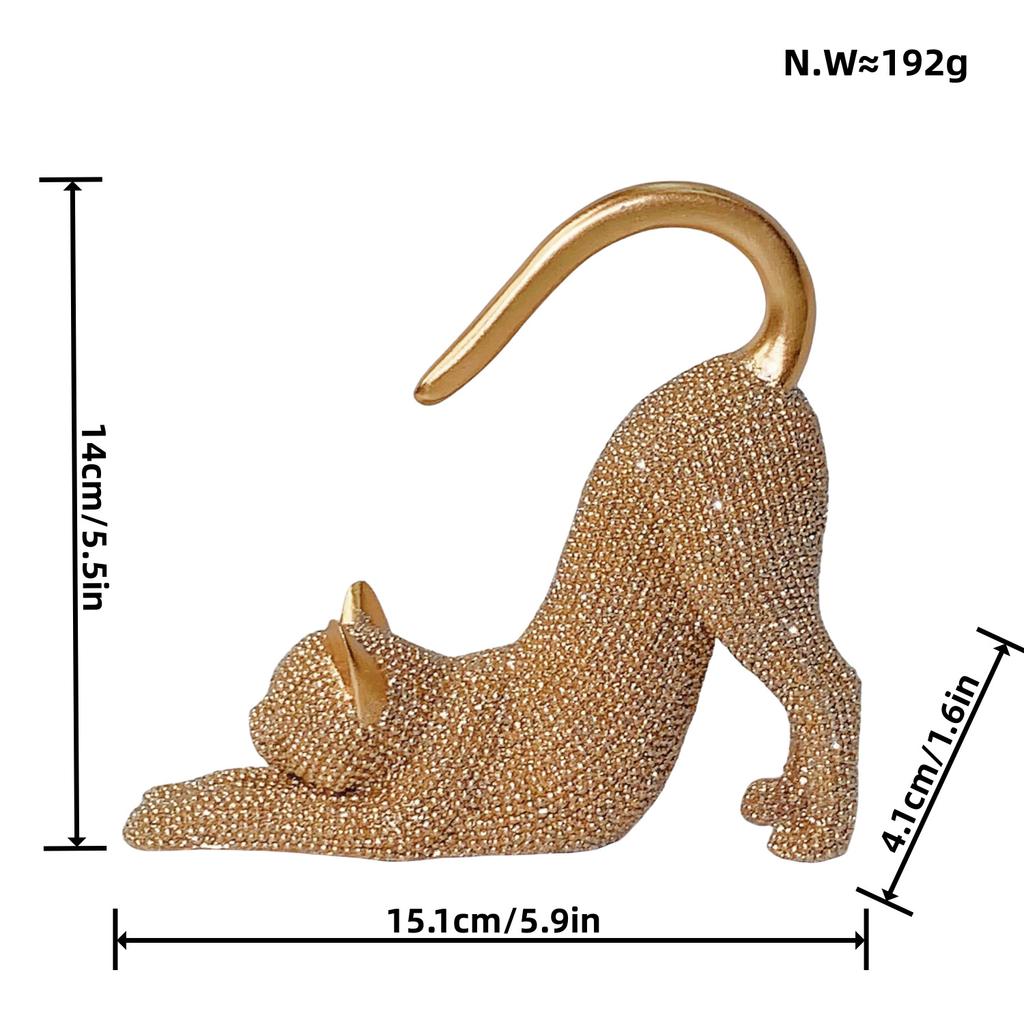 Sparkling Rhinestone Stretching Cat Figurine Jewelry Holder Light Desktop Decor for Necklace Earring Storage Home Accent Gift