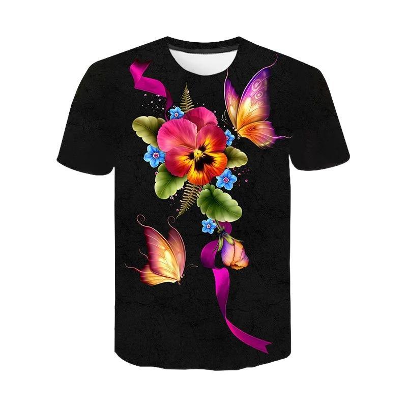 Butterfly Insect 3D Printed Kids Short Sleeve T‑Shirt Loose Summer Top For Boys Girls Daily Outdoor Play Casual Home Wear