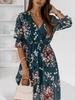 Europäisches & Amerikanisches Damen V-Ausschnitt Blumen Chiffon Kleid - Figurbetont mit Seitenschlitz, 2026 Kollektion