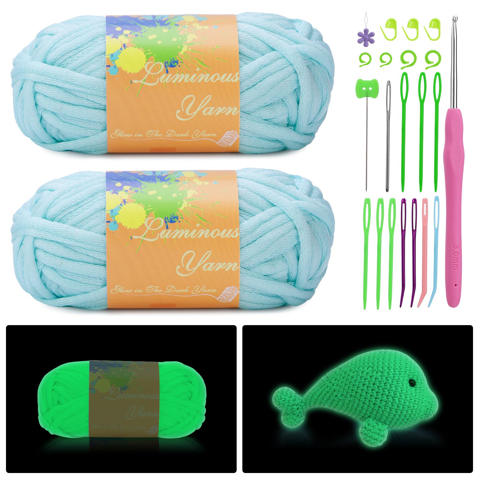 

Пряжа Fenrry 2*50 г, легкая, светящаяся в темноте, для начинающих, со схемами вязания крючком и спицами с маркером петель синий