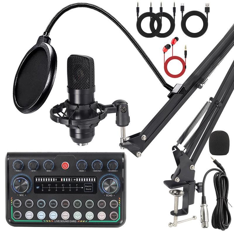 P99 BM700 Condenser Microphone Set: Sound Card, Boom Arm, and Stand for Live Streaming