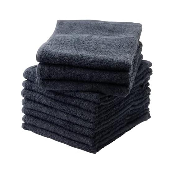 Senshu Towel Face Towel, Thin (180 Momme), Made in Japan, 100% Cotton, Water Absorbent, Quick Drying, Commercial Use, Set of 10 Same Colors, Black