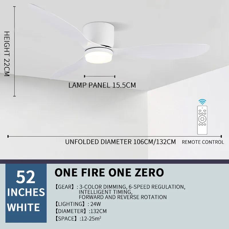 Ventilador de teto moderno com luz LED, motor DC, grande volume de ar, controle remoto para cozinha, quarto, sala de jantar, pátio