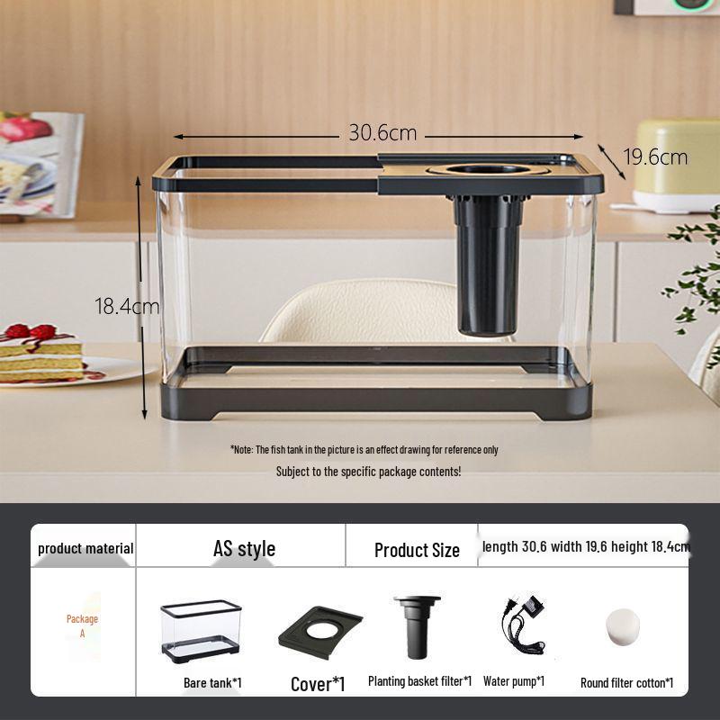 Goldfish Tank Desktop Aquarium with Filtration, Oxygenation, and Lid - Ecological Landscaping All-in-One for Living Room Household Use.