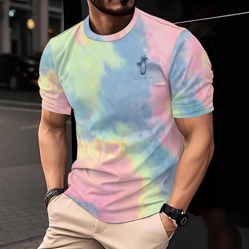Casual Versatile Color Gradient Men's Short Sleeved T-shirt