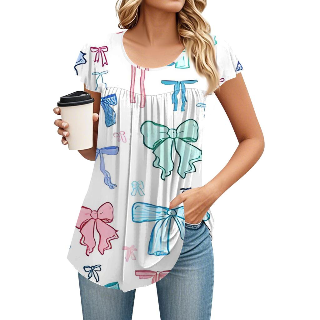 Women's Round Neck Short Sleeve Mid Length T-Shirt Loose Casual Short Sleeve T-Shirt Top