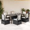 Vidaxl 7-Cz. Ensemble de Meubles de Jardin Avec Coussins, Noir, Polyrotin