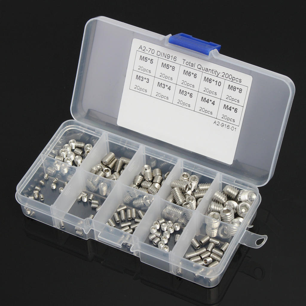 4mm A2 Stainless Steel Cup Flat Cone Point Grub Set Screws Assortment 200pcs M4 4mm A2 Stainless Steel Cup Flat Cone Point Grub Set Screws Assortment 200pcs M4