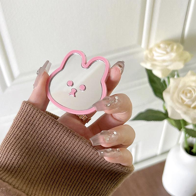 

Cute Rabbit Cartoon Mobile Phone Airbag Holder Wind Portable Mirror Sticker Portable Makeup Mirror Creative