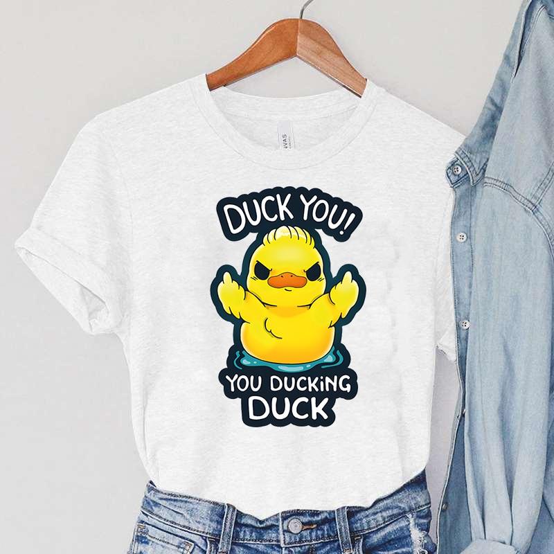 Cartoon DUCK T-Shirts Women's Animals Clothing DUCK YOU! YOU DUCKING DUCK Print Vintage Women TShirts Anger DUCK Female T-Shirts