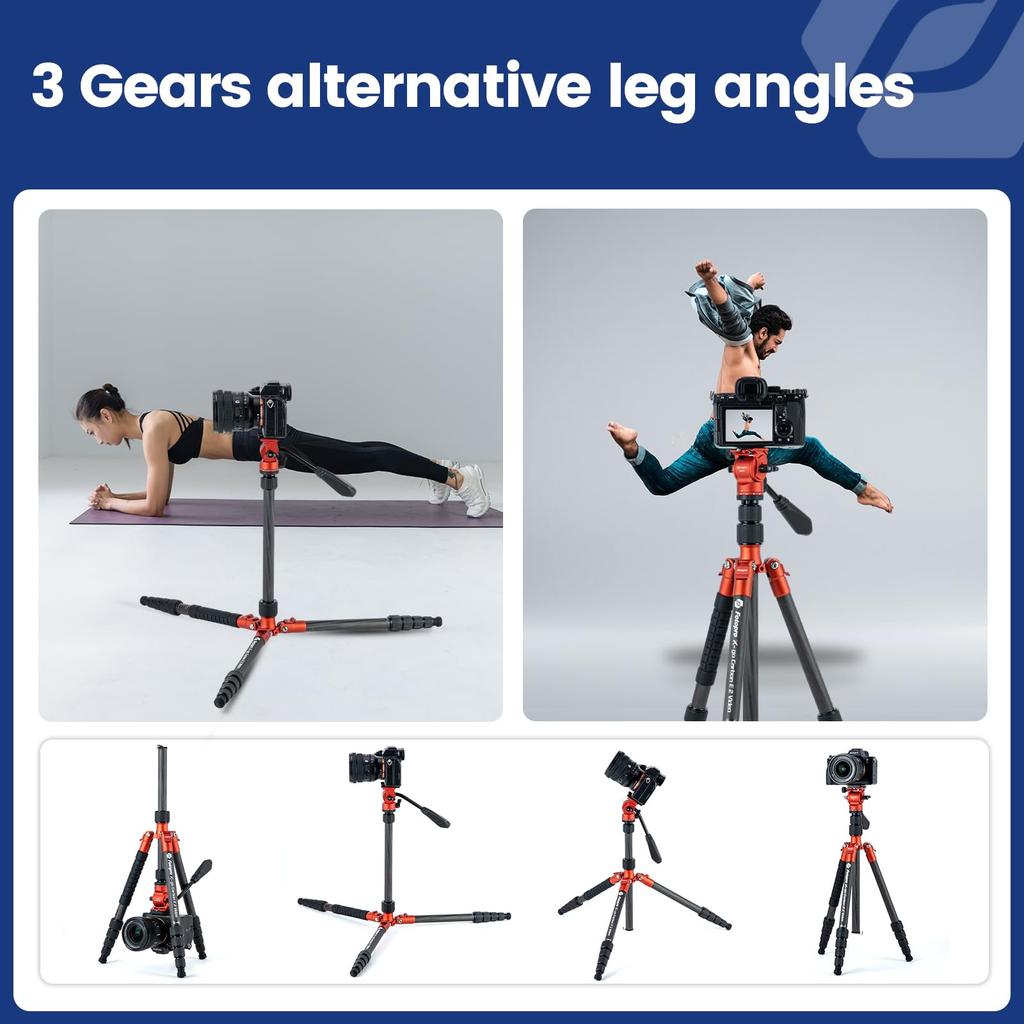Fotopro 152cm Carbon Fiber Travel Compact Camera Tripod with Fluid Head and Detachable Monopod Tripod,