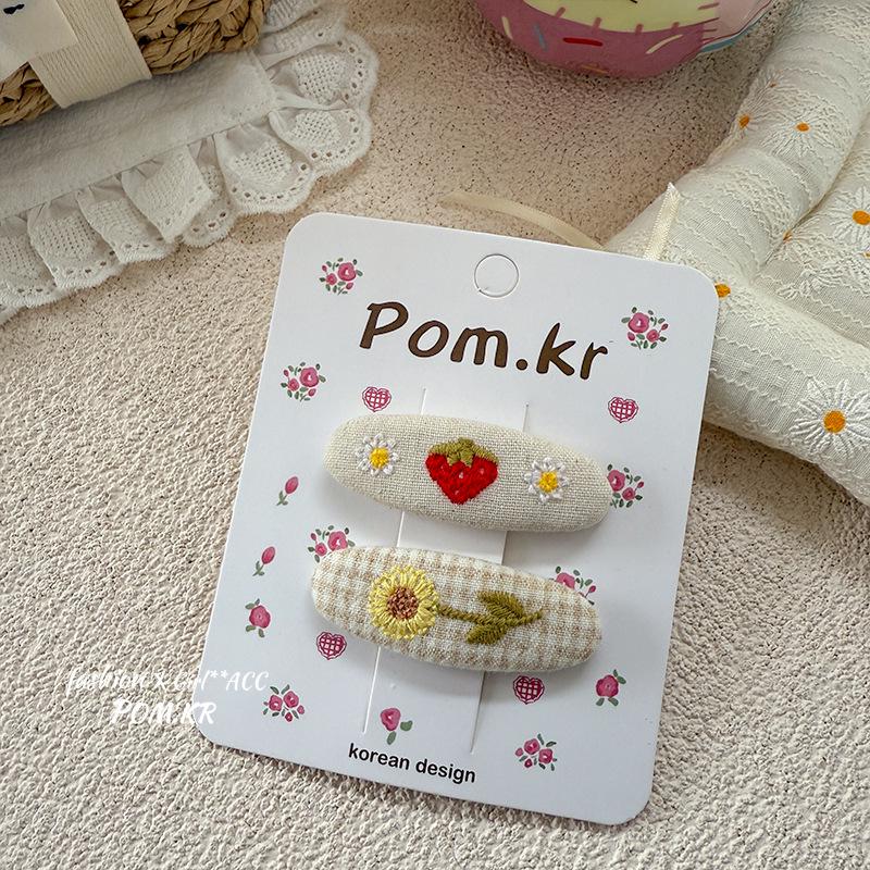 

Spring Cartoon Print Bow Embroidery Hair Clip for Girls
