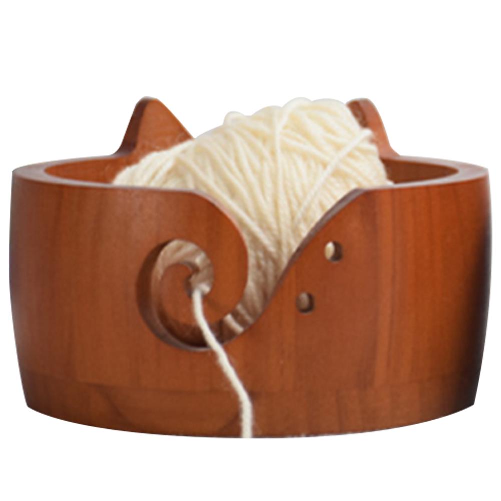 Wooden Yarn Bowl Yarn Storage Bowl Portable Knitting Yarn Bowl Cat Shaped Yarn Ball Organizer Multi-Function for Crochet Lovers