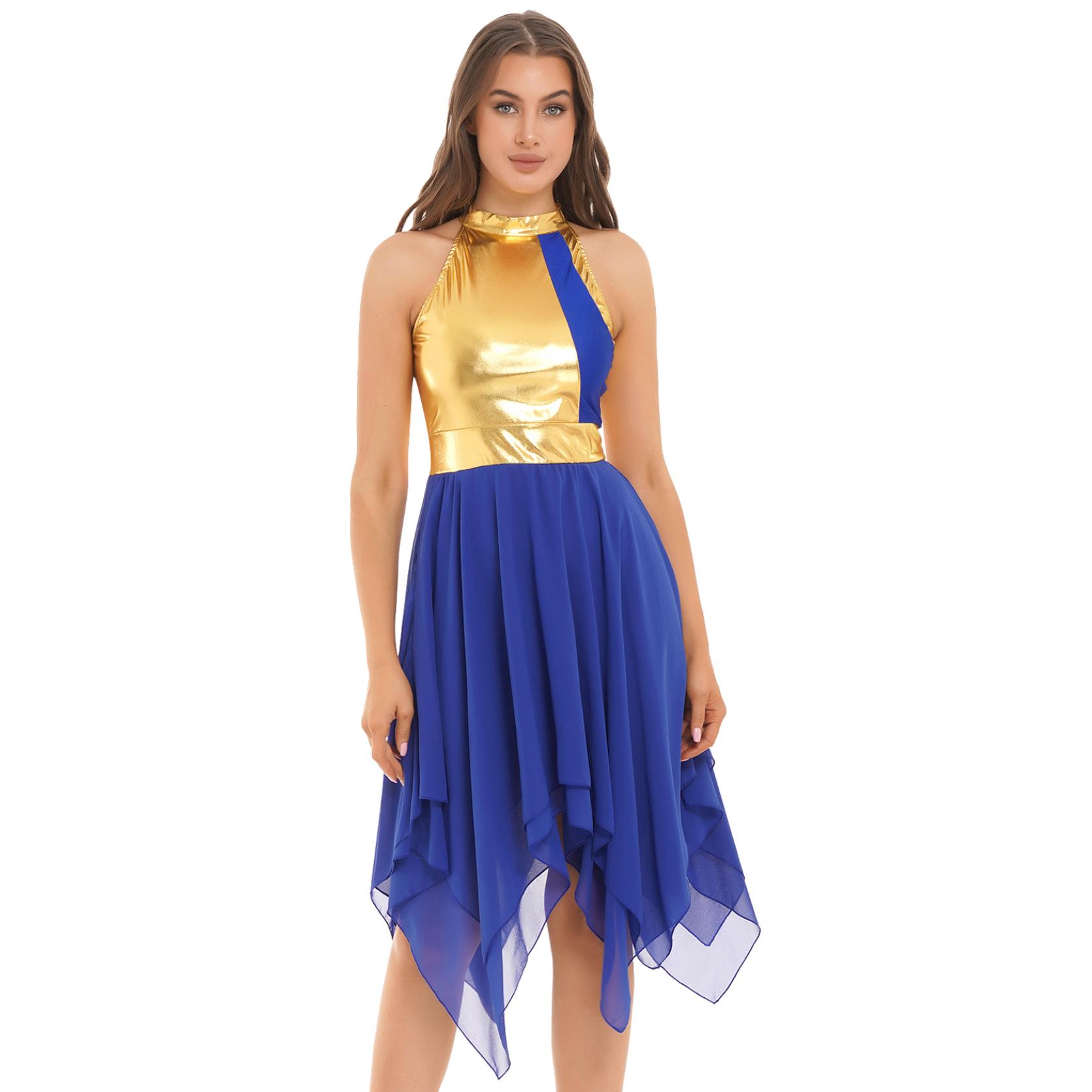 

Женский танцевальный костюм для лирического современного танца, шифоновое трико, платье для балета, танца XXL королевский синий