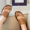 Cowhide version~ niche French set-toe cool slippers women's outer wear 2025 new summer vacation flat sandals