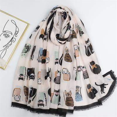 Spagna Bello Cartone Animato Gatto Fantasia Frange Viscosa Sciarpa Donna Stampa Morbidi Sciarpe e Coprispalle Pashmina Hijab Musulmano Sjaal 180*90Cm
