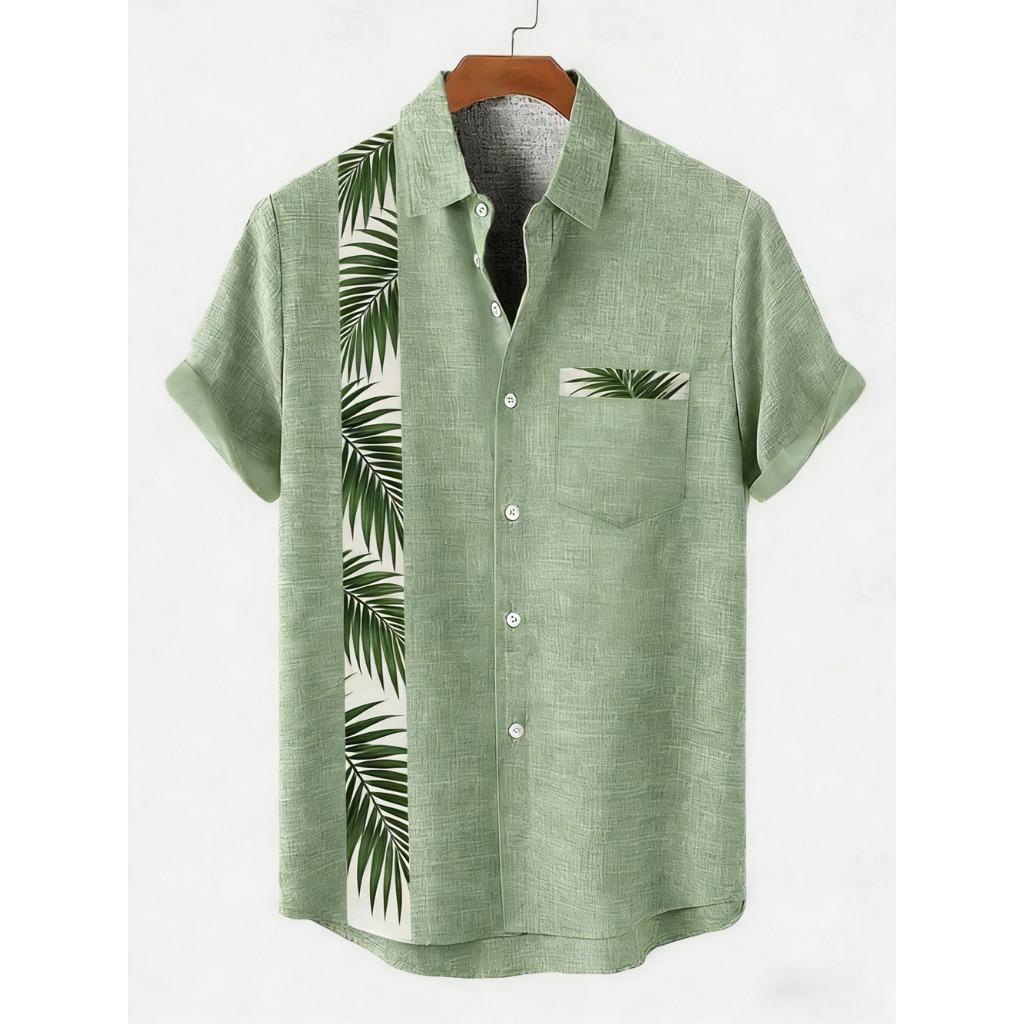 2026 Daily Men's Casual Short Sleeved Shirt with Natural Ethnic Pattern Printed Shirt Hawaii Beach Vacation Clothing