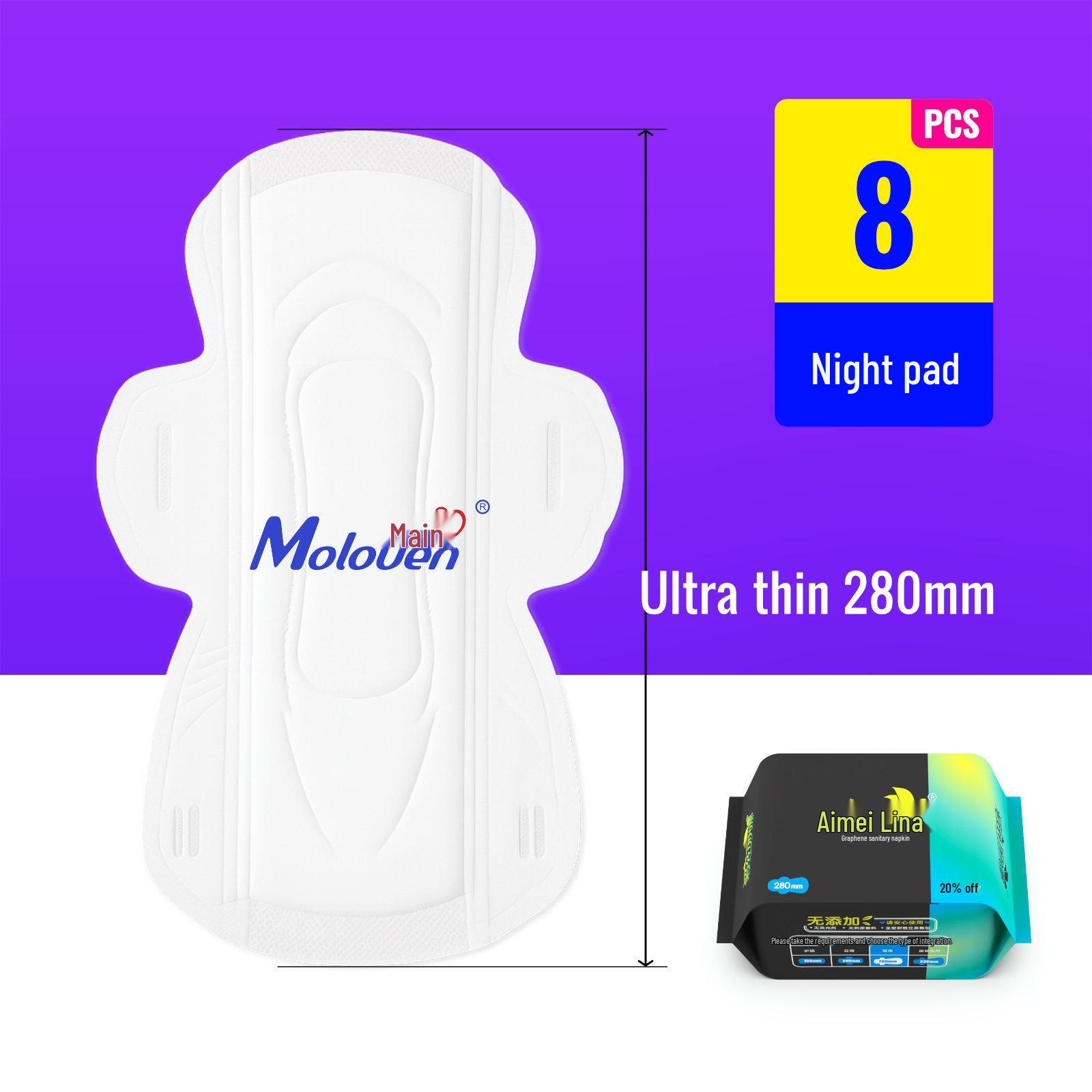 Extra Long Pure Cotton Menstrual Pads & Liners with Negative Ions - Soft for Daily & Night Use