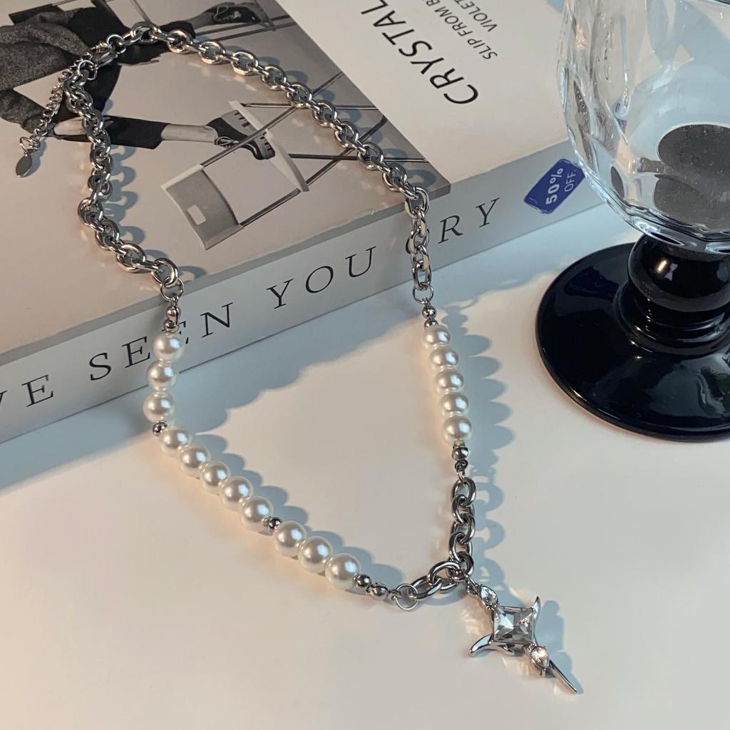 Men's Durable Titanium Steel Cuban Chain Necklace with Zircon Pendant