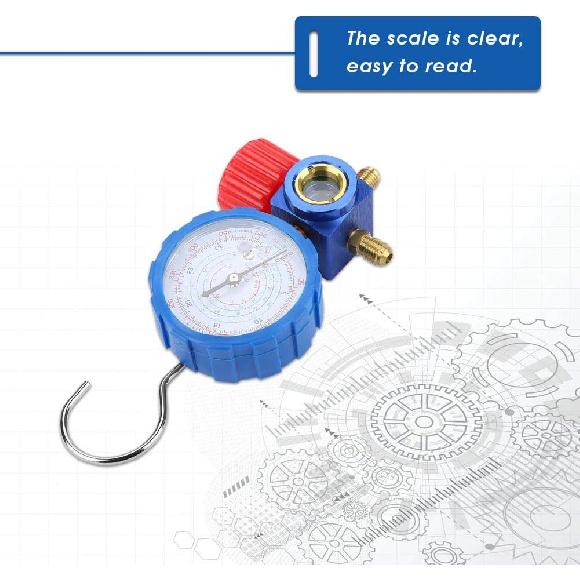 Manifold Gauge, 500psi 35kgf\/cm² Air Condition Refrigeration Manifold Wiht Visual Mirror (Blue) Manometer & Valve for R12 R502 R22 R410 R134A