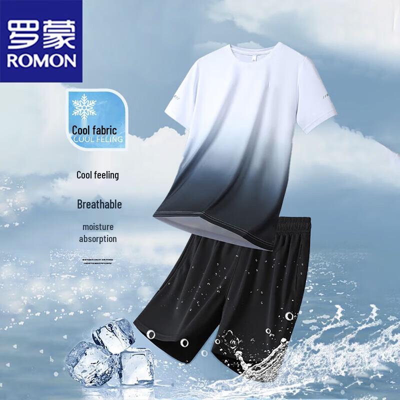 ROMON Men's Summer Short-Sleeve T-Shirt & Shorts Sportswear Set