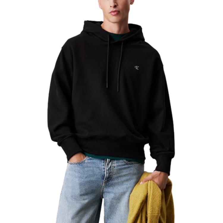 Calvin Klein Comfortable Hooded Drop Shoulder Long Sleeve Sweatshirt With Letter Embroidery Men Sweatshirt Black J30J326748-BEH M