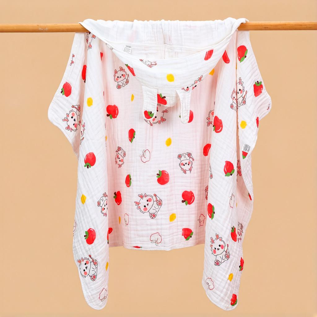 Hooded Six-Layer Baby Gauze Bath Towel - Soft Newborn Swaddle Blanket 90x150 cm