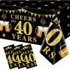 3 Pack Black Gold 40th Birthday Tablecloth Decorations for Men Women, Cheers To 40 Years Table Cover Party Supplies, Forty Years Old Birthday