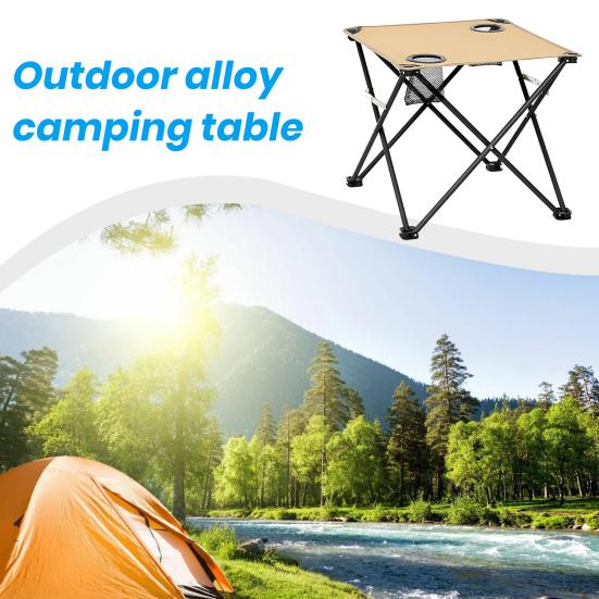 Folding Camping Cloth Table with 2 Cup Holders Carrying Bag Heavy Duty Waterproof Oxford Fabric Outdoor Picnic Beach Hiking Collapsible Table