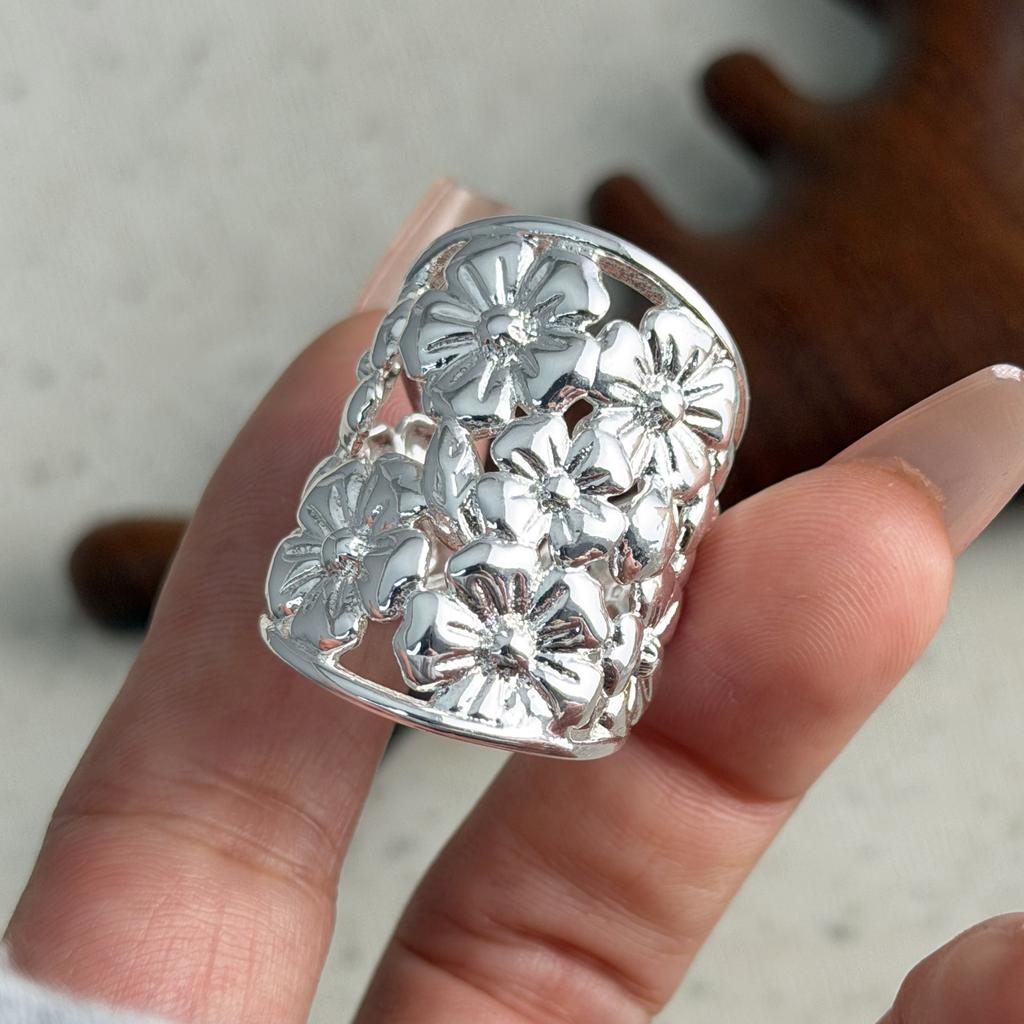 Xiaomi 925 Sterling Silver Rings for Women Couple Minimalist Handmade Simple Wide Flower Ring Fine Jewelry Gift Prevent Allergy