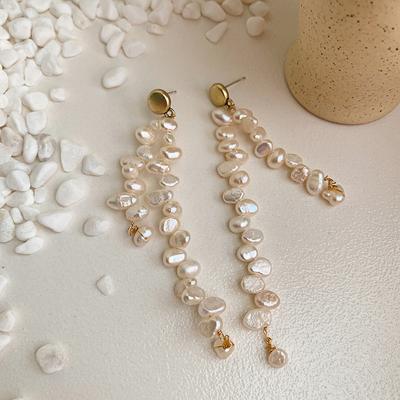 European and American Simple Design Freshwater Pearl Earrings Fringed Long Asymmetrical Stud Earrings and Ear Jewelry