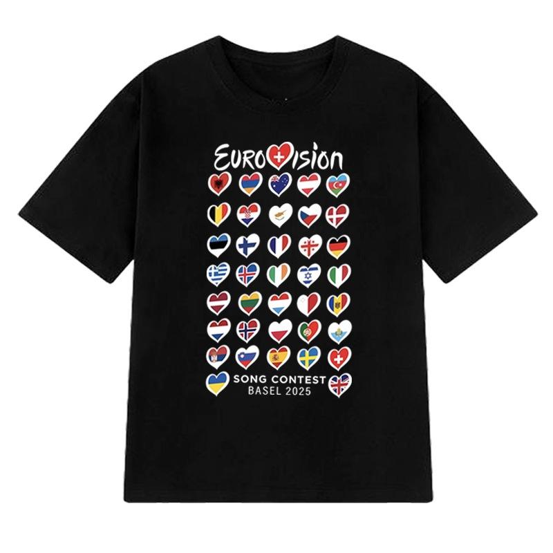 Eurovision Song Contest Basel 2025 Flags Hearts T-shirt XXXL