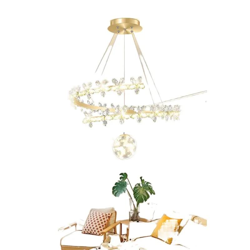 Nordic living room pendant light luxury crystal LED hall dining room light modern minimalist creative petal bedroom lighting