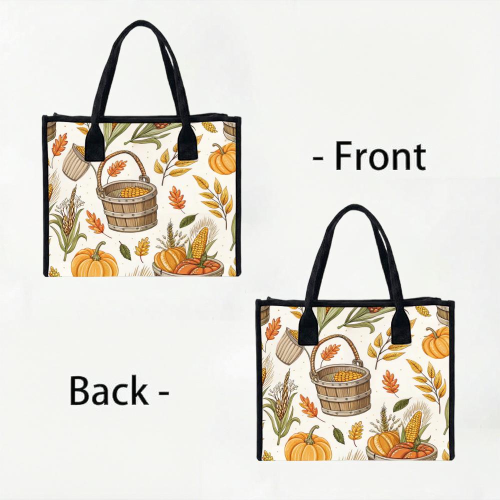 Autumn Pumpkin Pattern Tote Bag Fall Harvest Daily Handbag