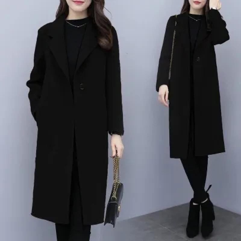 Korean Style Mid-Length Loose Woolen Coat - 2025 Trend, Autumn Winter, Plus Size, Thickened Women's Outerwear