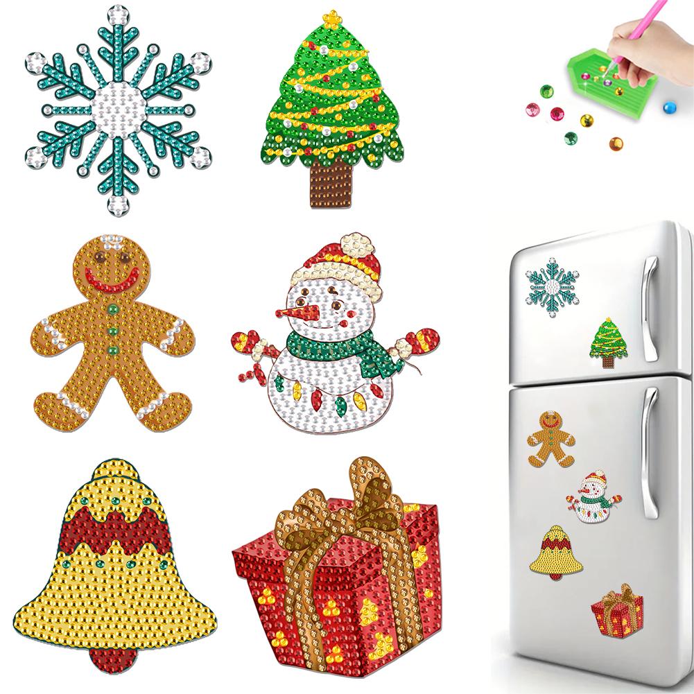 

6Pcs Acrylic Christmas Elements Fridge Stickers Diamond Art Fridge Magnet Diamond Art Magnets Decals for DIY Crafts Party Gift