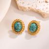 Vintage Stainless Steel Oval Stone Drop Earrings for Women Ladies Palace Style Temperament No Fading Stud Earrings Jewelry Gifts