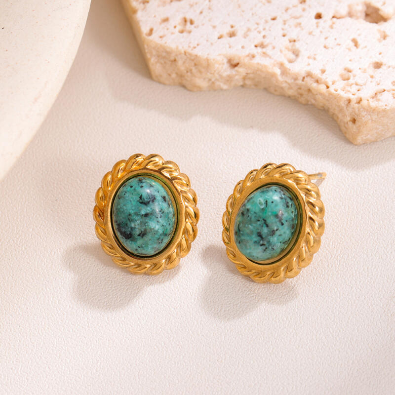 Vintage Stainless Steel Oval Stone Drop Earrings for Women Ladies Palace Style Temperament No Fading Stud Earrings Jewelry Gifts