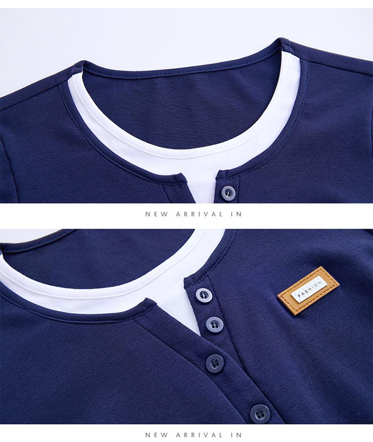 Plus Size Color Block Long Sleeve T-Shirt for Women - 2025 Autumn Design, Waist-Slimming Fake Two-Piece Style