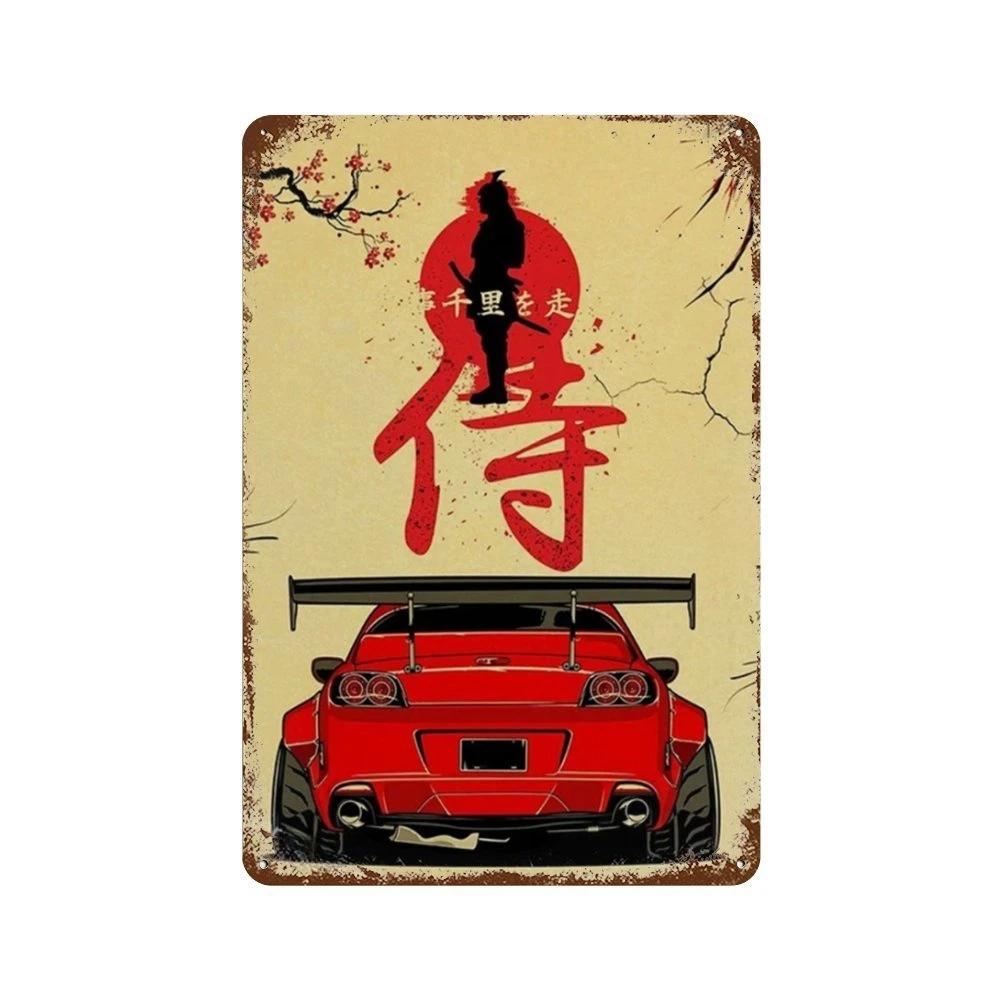 Auto Giapponesi d'Epoca Samurai Poster Latta Metallo Cartello Targhetta Giappone Corse Casa Club Jdm Auto Gtr Anime Luna Decorazione Murale Estetica