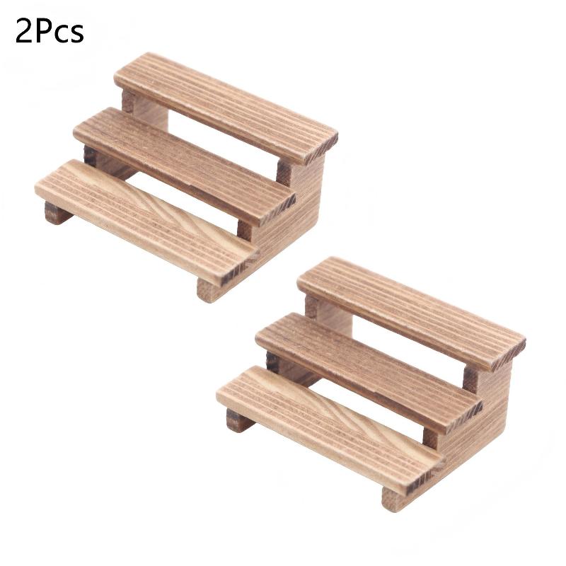 2Pcs Dollhouse Simulation Wooden 3-layered Shelf Dollhouse Miniature Garden Flower Stand Model Dolls House Decor Accessories