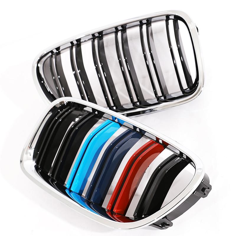 AAAOT1 Silver Chrome Frame Double Slat Kindey Grille Front M Color Racing Grill For BMW 5 Series F10 F11 520i 535i 530i 540i 2010-2017