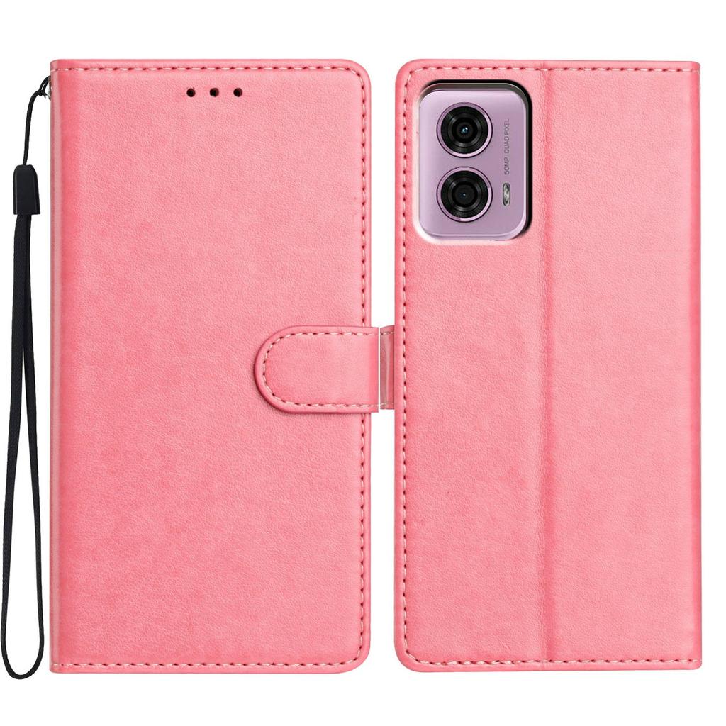 For Motorola Moto G24 4G/Moto G04 4G Lær Telefondeksel Lommebok Stativdeksel med Praktisk Stropp