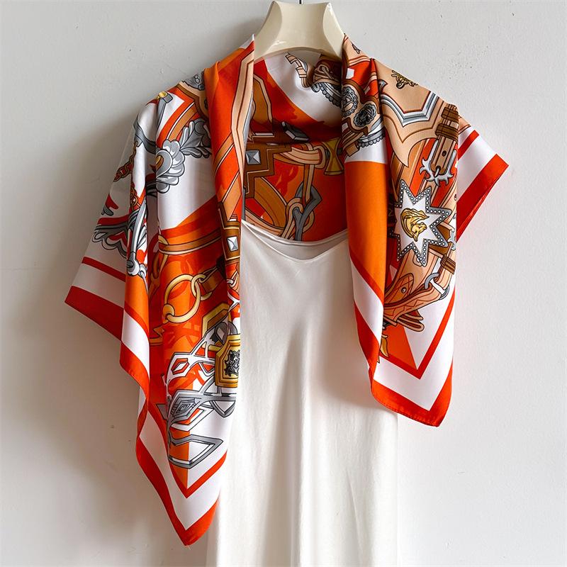 Luxury Brand 90*90cm Versatile Silk Scarf Women Shawl Print Soft Stoles Square Bandanna Kerchief Foulard Muffler Hijab Wrap