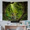 TUGCAY Misty Forest Tree Cave Tapestry Nature Green Tapestry Enchanted Rainforest Tropical Jungle Sunshine Flowing Stream Landscape Wall Tapestries