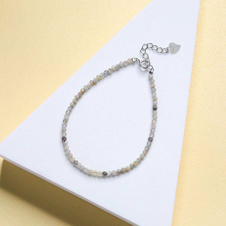 Natural Stone Beads Bracelet on Hand Chain Luxury Jewelry 2MM with 925 Silver Bangle for Women Gift