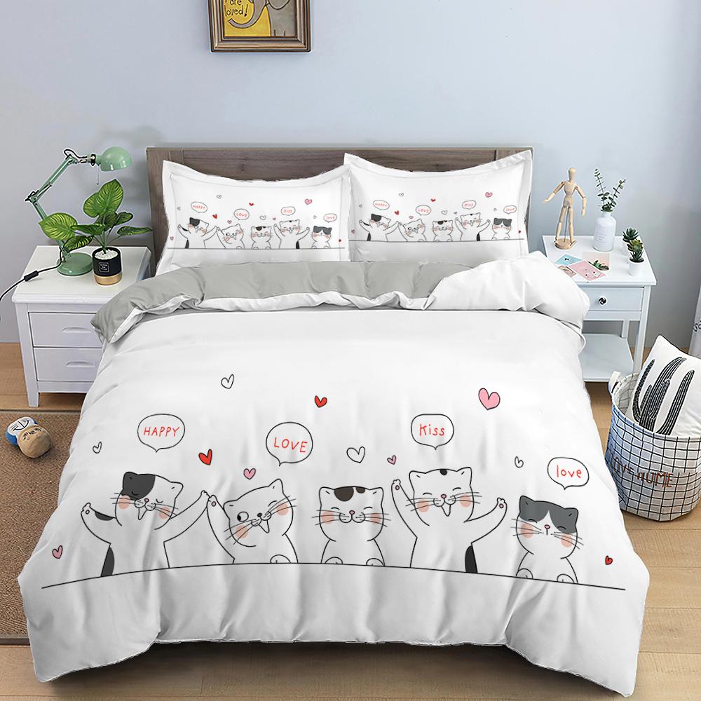 

Милий кіт постільна білизна комплект мультфільм кошеня друк підодіяльник наволочка для дівчинки Twin Full King Double розмір поліестер підодіяльник EU single(135x200cm)